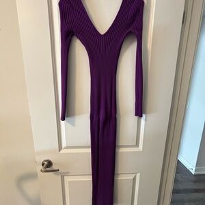 Elegant Purple Ribbed Knit Dress